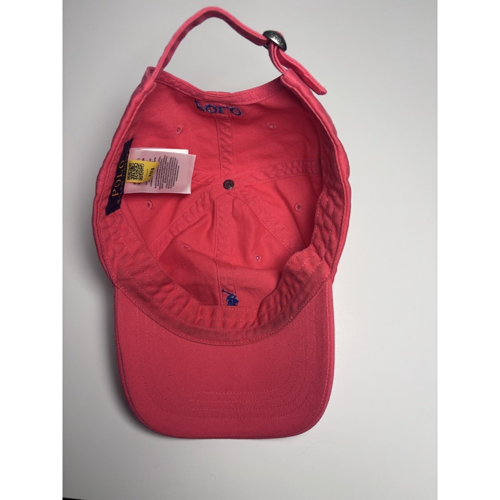 Polo Ralph Lauren Embroidered Blue Pony Strapback Hat Cotton Dad Cap Salmon - Picture 5 of 11